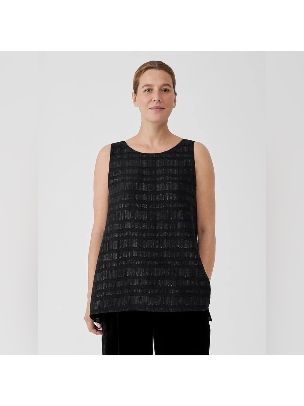 EILEEN FISHER sheer silk glimmer ballet top XL